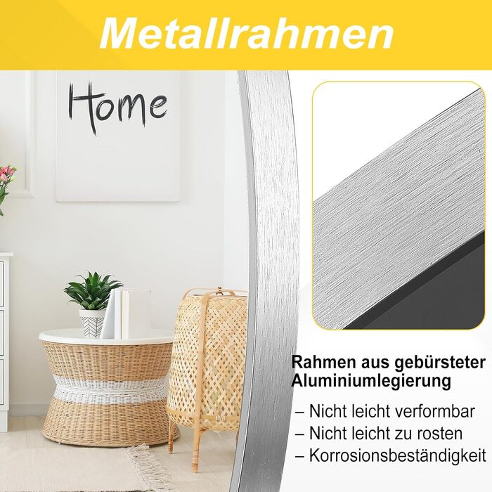 Кругле дзеркало на стіну FRUMENSHIP, діаметр 76 см, сріблястий, з металевим каркасом. Підходить для вітальні, спальні, ванної кімнати, коридору.