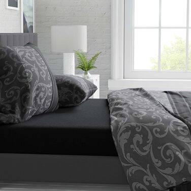 Комплект постільної білизни 200x200 з бавовни – Комплекти постільної білизни на всі сезони, м'яка та дихаюча, простирадло та наволочки 80x80 см на блискавці, Petrol (Natura Grau, 155x220 см (2-кількість))