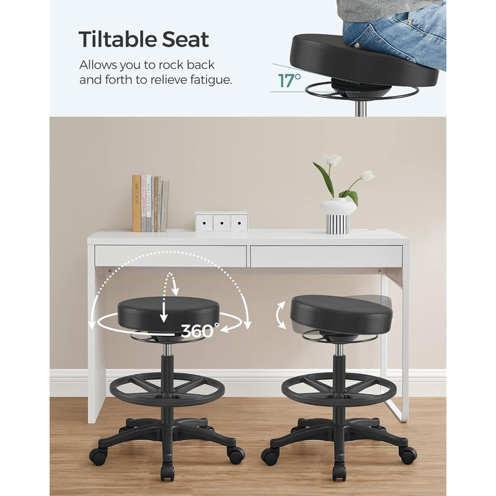 Високий робочий стілець SONGMICS з регульованою спинкою та підставкою для ніг, чорний - OSC007B01