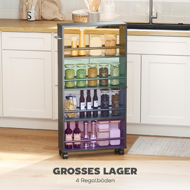 Багатофункціональна полиця на колесах, вузький дизайн, 4 відділення, 45x15x91 см, Чорний