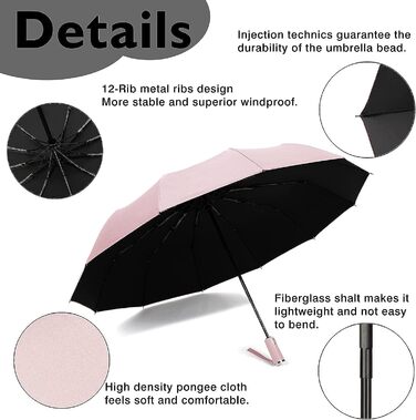 Ультрафіолетова парасолька від дощу, 12 ребер Компактна складна парасолька для подорожей для жінок Чоловіки Діти, Автоматичне відкриття Закрити Компактні складні парасольки дощу для щоденного використання, Портативна вітрозахисна парасолька 2 в 1 Парасоль