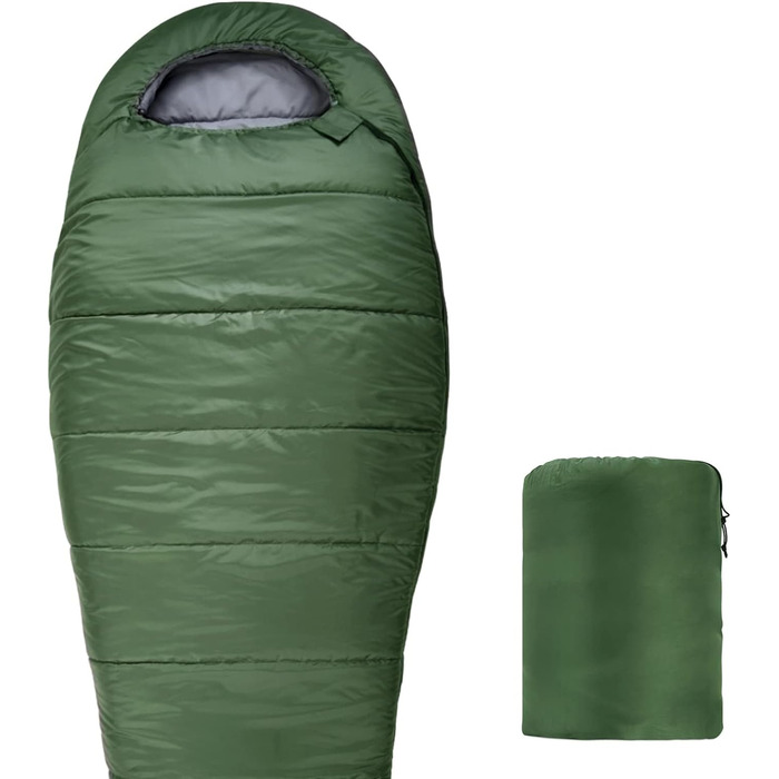 Спальний мішок Domopolis Basics для холодної погоди, для кемпінгу та походів, легкий, спальний мішок для мумії, оливково-зелений