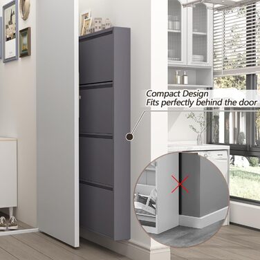 Чорний настінний органайзер для взуття GREATMEET з 4 висувними ящиками, вузький, для передпокою