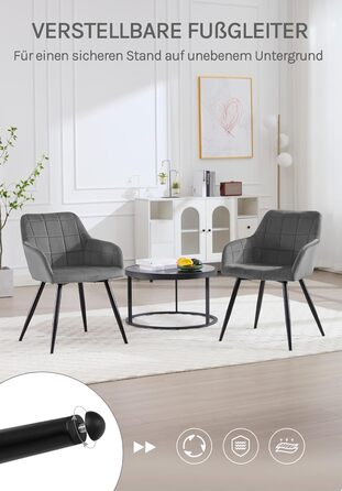 Крісло WOLTU для обідньої зони, вітальні та кухні, 1 шт. З м'яким сидінням з велюру, металеві ніжки, темно-сірий