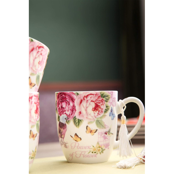 Комплект чашок для кави London Boutique K414: 4 шт., 330 мл, рожевий, стиль Vintage/Retro, флора, подарунок