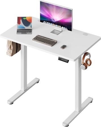Регульований стіл Devaise 100x60 см з однією стільницею та тихим мотором, стіл для стояння та сидіння з функцією пам'яті на 3 положення, ергономічний комп'ютерний стіл для офісу, білий 100x60 см