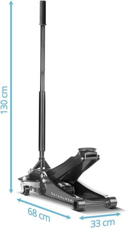 Гідравлічний домкрат Stahlwerk 3т низькопрофільний (73-500 мм) з гумованими колесами, подвійним поршнем, чорний