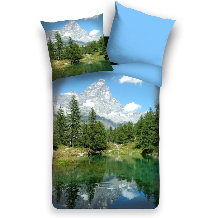 Комплект постільної білизни Dream Sleep Renforce Panorama Look Mountain Lake Легкий догляд на блискавці 135х200 см 80х80 см