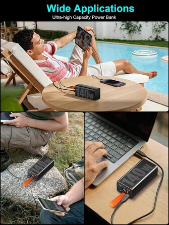 Портативний зарядний акумулятор 140W 70000mAh з USB-C PD 3.0 для ноутбуків, iPhone, Galaxy, MacBook, Dell та інших пристроїв (чорний)