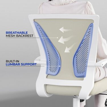 Офісний стілець Yaheetech ергономічний з сітчастою спинкою, регульований, з підлокітниками, бежевий, до 136 кг