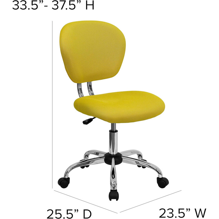 Офісне крісло Flash Furniture H-2376-F-WHT-GG, середня спинка, сітка, хромована основа, жовтий, без підлокітників