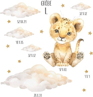 Наклейка на стіну пандавал, прикраса для дитячої кімнати, лев з хмарами, зірками, наклейка на стіну для дівчаток і хлопчиків, наклейка на стіну з тваринами для сафарі (L, лев)