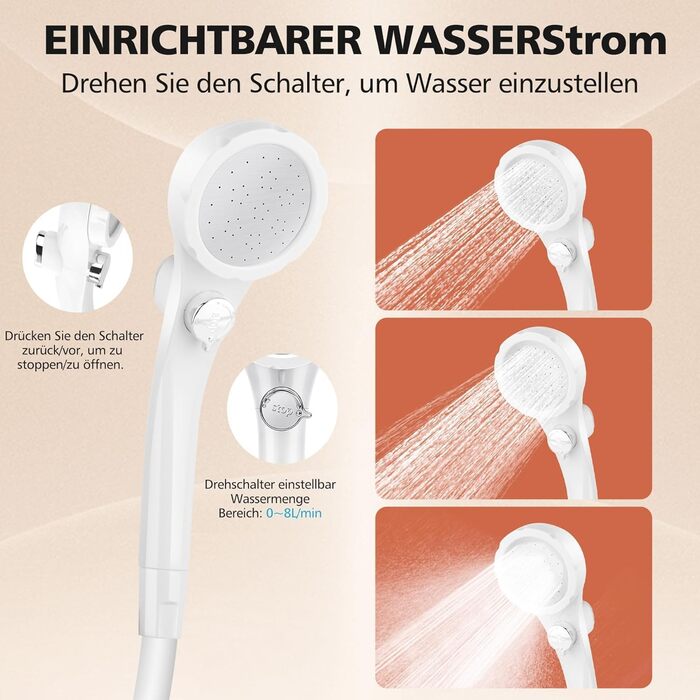 Портативний душ для кемпінгу Leise з акумулятором 7800mAh, USB-C, 3 режими, LED-дисплей - помаранчевий