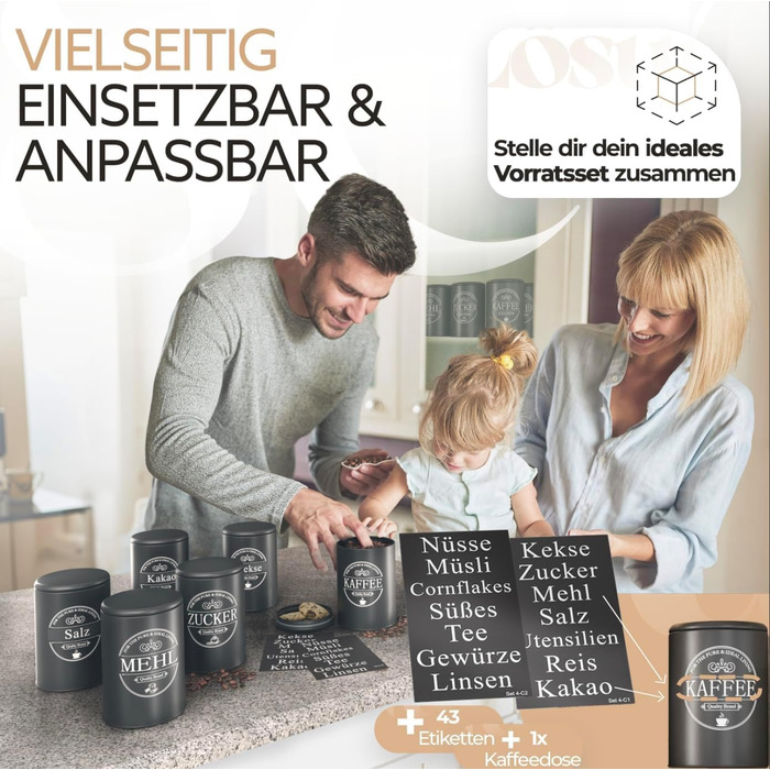 Набір контейнерів для зберігання кави, цукру та борошна IDEALTASTIC® Premium, 3 шт по 500г, герметичні, з нержавіючої сталі