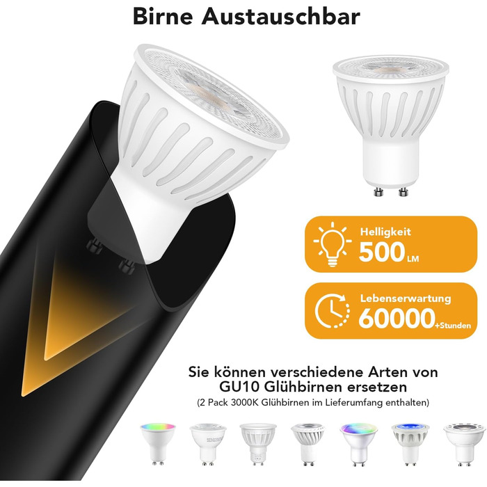 Світлодіодний прожектор LED Uplight Spot 7W чорний для підсвічування, з лампою GU10 500LM, тепле світло 3000K, з ножним вимикачем