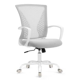 Офісне крісло SONGMICS ергономічне сітчасте, стілець для комп'ютера з регулюванням висоти та функцією гойдання, дихаюча оббивка, до 120 кг, сіро-голубий (OBN022GD01)