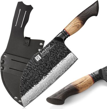 Ніж кухарський XINZUO Damaststahl 19,3 см з фінішною обробкою Hammer, професійний, з нержавіючої сталі Дамаск, з ергономічною ручкою з білого дуба, серія Mo