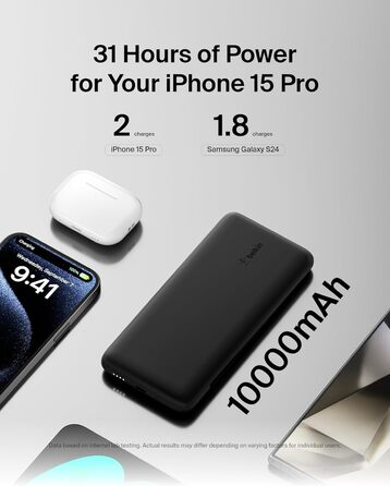 Повербанк Belkin BOOSTCHARGE Plus 10K (10 000 мАг, кабель Lightning & USB-C, порт USB-C) - чорний