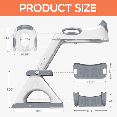 Універсальний дитячий унітаз-сходи SKYROKU 2-в-1 з сидінням для туалету (2-7 років), до 90 кг, сірий