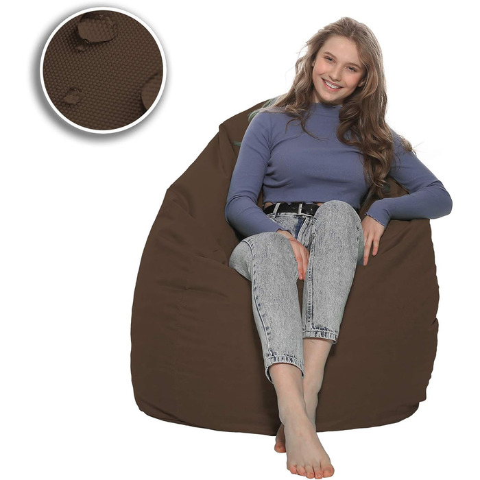 Подушка для підлоги Beanbag XXL для дорослих і дітей - підходить для ігор або відпочинку - в приміщенні та на вулиці, оскільки вона водонепроникна - з намистинами EPS, колір коричневий, розмір XL