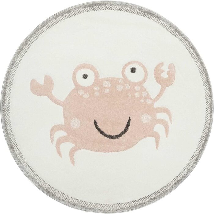 Сучасний дитячий килимок Esprit з коротким ворсом і мотивом краба - Crab (Beige Pink, круглий 80 см)