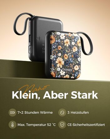 Електричні грілки для рук Ocoopa 2 шт., багаторазові, 4000mAh, USB, 3 режими нагріву, до 52°C, подарунок, для зимових видів спорту, подорожей та активного відпочинку, UT5 Nano Wiesengeflüster (Ocoopa x Artist Edition)