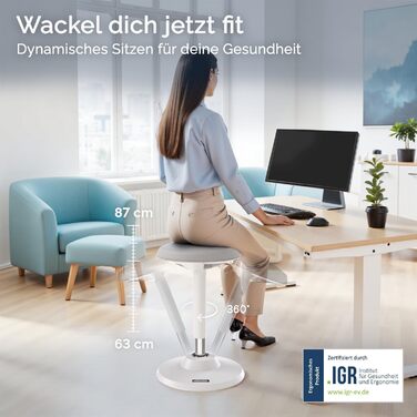 Ергономічний стілець-підставкою для сидіння та стояння - регульований офісний стілець та підставка для стояння з надзвичайно широкою основою та сидінням, стілець-стійка, що запобігає болю в спині та шиї (Білий)