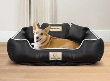 Лежак для собак KingDog, екошкіра, персоналізований, знімний, нековзний, водонепроникний (75x65 см, чорний)