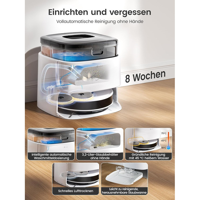 Робот-пилосос LEFANT M3 Gen1 з автопорожненням, 10000 Pa, функція вологого прибирання, навігація dToF, уникнення перешкод 190°PSD, 220 хв роботи