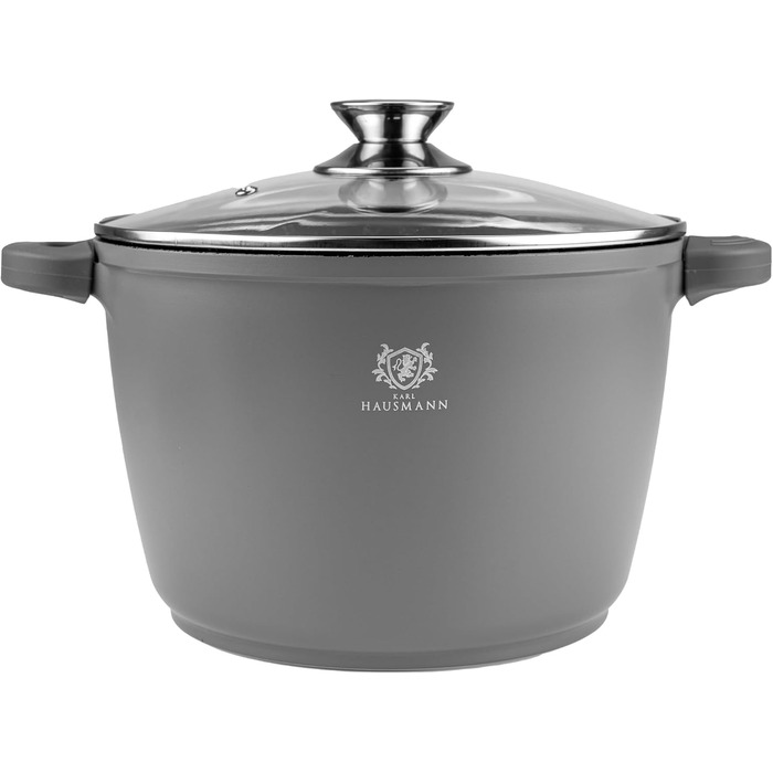 Каструля з антипригарним покриттям 10 літрів з кришкою, діаметр 28 см, з алюмінієвого лиття, для всіх типів плит (включаючи індукцію), сіра. Ідеально підходить для супу, тушкування та приготування великих порцій.
