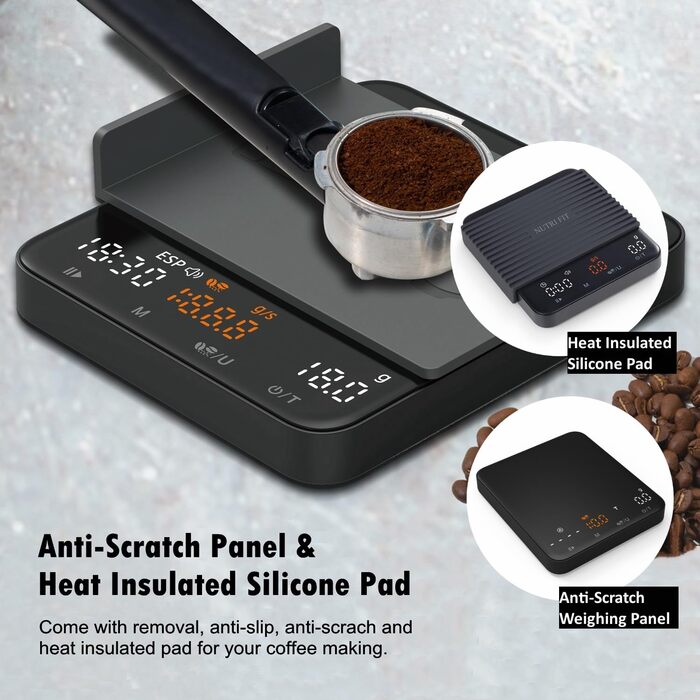 Ваги для кави NUTRI FIT Mini з таймером, USB-C, LED-дисплеєм, 2 кг/0,1 г, чорний