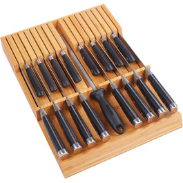Блок ножів Бамбуковий органайзер для кухонних ножів Тримач для ножів для стейків з великою ручкою без ножа Підходить для 12 ножів і 1 заточувального сталевого ножа. (16 органайзерів для ножів)
