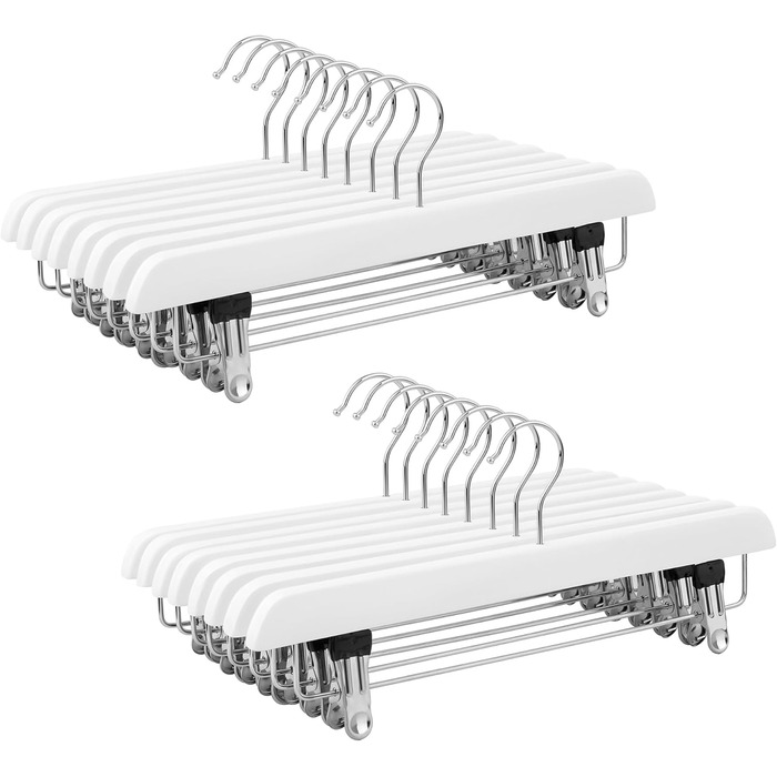 Набір вішалок для штанів SONGMICS Rockbügel, 24 шт., з масивного дерева, з нековзними кліпсами, для штанів, шортів та спідниць, білий CRW008WT-24