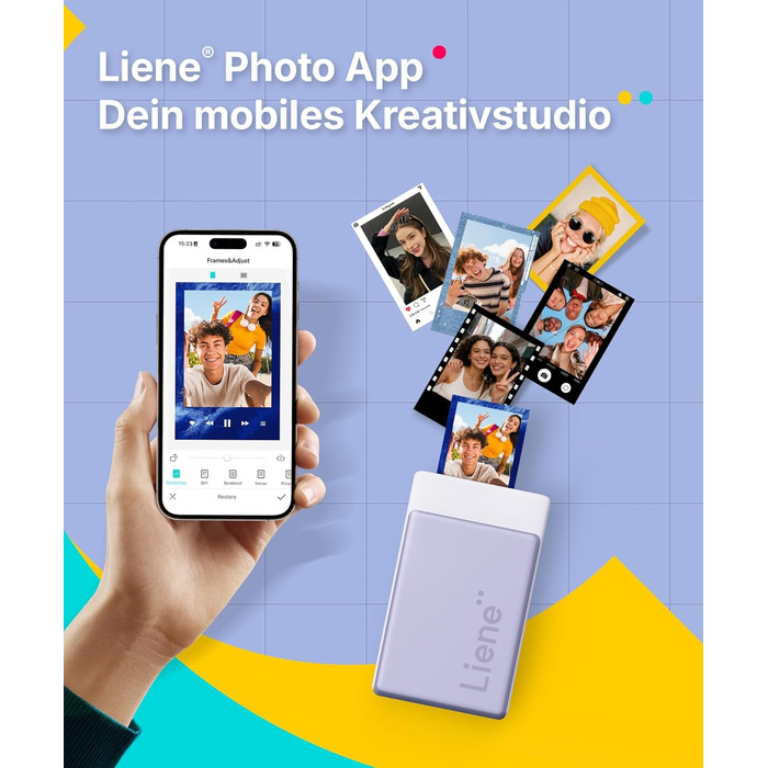 Портативний міні-фотопринтер Liene Pearl N200 Pro з підключенням Bluetooth, сублімаційна технологія, 300 dpi, для iPhone та Android, вбудований акумулятор, комплект з 50 фото (5x7,6 см) та 5 фарбовими стрічками (Lila)