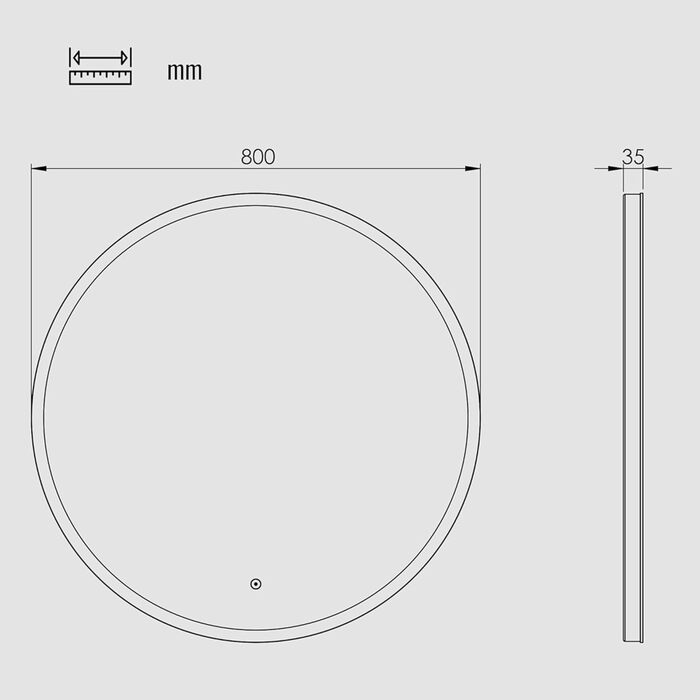 Дзеркало для ванної кімнати Loevschall Atlas з підсвічуванням, кругле, 60 см, без рами, сенсорне, LED-підсвічування, регулювання яскравості (80x80 см)