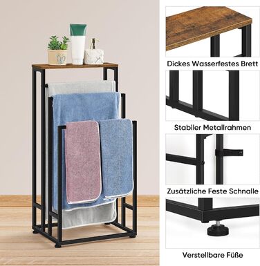 Підставка для рушників Smusei, настільна, 3-ярусна, з полицею з дерева, з нержавіючої сталі, для ванної кімнати та вітальні, 40x30x82 см, чорний (вінтажний коричневий)