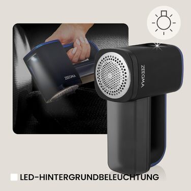 Електричний видалення ворсу ZEEGMA LINTEE BLACK для різних тканин, 5W, 3 набори лез, 3 швидкості, контейнер 100 г, LCD дисплей, акумулятор 1800 mAh, LED підсвічування, USB-C кабель