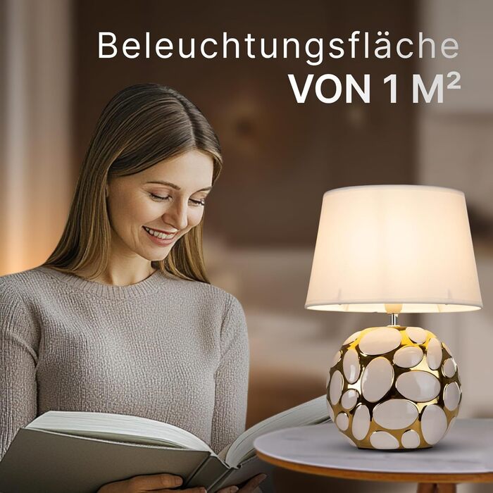 ARTE LAMP LED настільна лампа – класична декоративна хромована лампа для робочого столу з білим текстильним абажуром для вітальні та спальні – з кабелем, хром, білий (Poppy Gold)