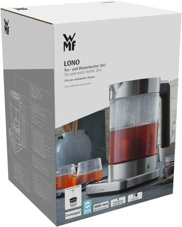 Електричний чайник WMF Lono Silk 1.6 л з нержавіючої сталі, з фільтром від накипу, бездротовий, з поворотним підставою, антифнгер, відкривання однією рукою, зовнішній індикатор рівня води (1.4л - 1.7л)