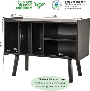 Підставка для програвача з місцем для зберігання вінілових платівок, до 136 кг, велика стійка-шафа для програвача з полицями для альбомів, дерев'яна підставка для вінілу чорного кольору