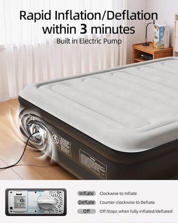 Надувне ліжко CHILLSUN® для 2 осіб, 203x152x46 см, з електричним насосом, водонепроникне, для кемпінгу та гостей