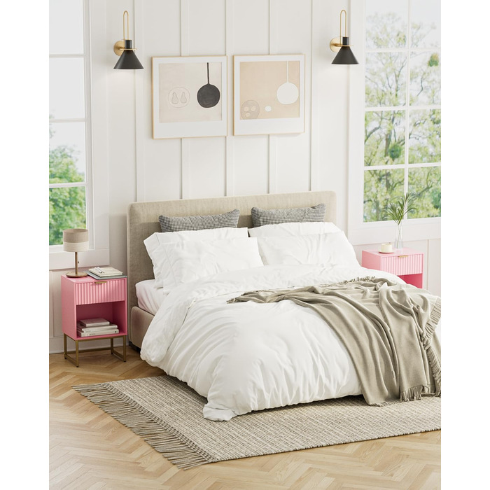 Приліжкова тумбочка з відкритим відсіком, журнальний столик для вітальні та спальні (горіх), 40 x 30 x 60 см, рожеве фетрове покриття