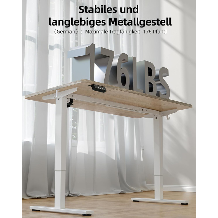 Електричний регульований стіл BEXEVUE 120x60 см, білий. Стіл для роботи з пам'яттю, комп'ютерний. Матеріал: акорн