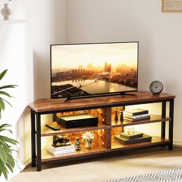 Тумба під телевізор кутова Dripex з LED підсвіткою, стиль Індастріал, дерево-метал (106x36x45.5 см)