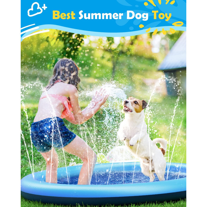 Басейн для собак Peteast для великих і маленьких собак і дітей 67-дюймовий складний бризговик, протиковзкі іграшки для води для собак товщиною 0,58 мм, екологічно чистий міцний дитячий басейн для собак 67-дюймовий синій