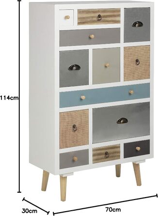 Комод AC Design Furniture Suwen, 70x32x81 см, різнокольоровий, дерево, 13 ящиків