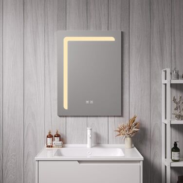 Дзеркало для ванної кімнати pro.tec LED Chambave з підсвічуванням, 3 кольори світла, вертикальне, з лупою та годинником (60 x 80 см, срібний)