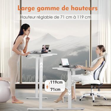 Електричний регульований стіл Pachira 120x60 см з пам'яттю та LED-дисплеєм, з гачками та кабелеуправлінням, ергономічний для дому/офісу, білий