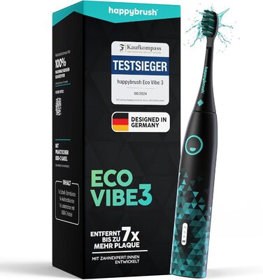Електрична зубна щітка HappyBrush Eco Vibe 3+ – Чорний/М'ятний – 2 роки гарантії