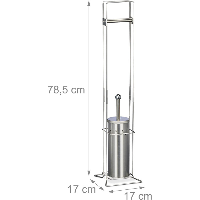 Набір для туалету Relaxdays, 78.5x17x17 см, вертикальний тримач для туалетного паперу, йоржик для унітазу з контейнером, нержавіюча сталь, срібло